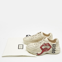 Gucci Cream Leather Rhyton Lace Up Sneakers Size 38
