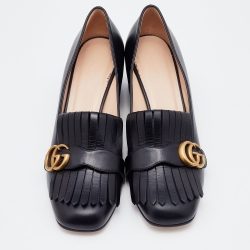 Pre Owned Gucci BlackLeather Double G Fringes Mid Heel Pumps Size 41