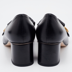 Pre Owned Gucci BlackLeather Double G Fringes Mid Heel Pumps Size 41