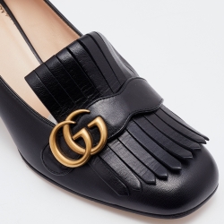Pre Owned Gucci BlackLeather Double G Fringes Mid Heel Pumps Size 41
