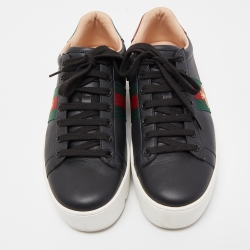 Gucci Black Leather Embroidered Bee Ace Platform Sneakers Size 38.5