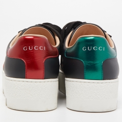 Gucci Black Leather Embroidered Bee Ace Platform Sneakers Size 38.5