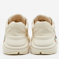 Pre Owned Gucci Beige Leather Rhyton Gucci Logo Low Top Sneakers Size 37