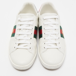 Gucci White Leather Embroidered Bee Ace Sneakers Size 37