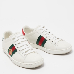 Gucci White Leather Embroidered Bee Ace Sneakers Size 37