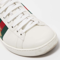 Gucci White Leather Embroidered Bee Ace Sneakers Size 37