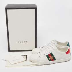 Gucci White Leather Embroidered Bee Ace Sneakers Size 37