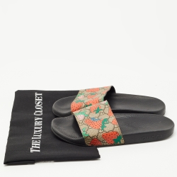 Gucci Multicolour GG Strawberry Canvas Flat Slide Size 37