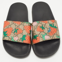 Gucci Multicolour GG Strawberry Canvas Flat Slide Size 37