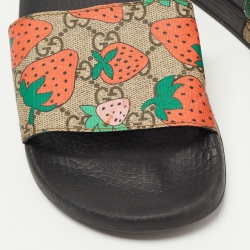 Gucci Multicolour GG Strawberry Canvas Flat Slide Size 37