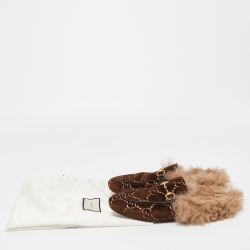 مملوكة مسبقًا Gucci Brown GG Velvet and Fur Lined Princetown Flat Mule Size 38