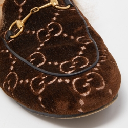 مملوكة مسبقًا Gucci Brown GG Velvet and Fur Lined Princetown Flat Mule Size 38