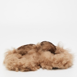 مملوكة مسبقًا Gucci Brown GG Velvet and Fur Lined Princetown Flat Mule Size 38