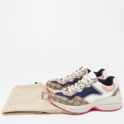 Pre Owned Gucci Multicolor Fabric and Leather Rhyton Low Top Sneakers Size 38