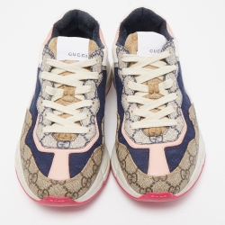 Pre Owned Gucci Multicolor Fabric and Leather Rhyton Low Top Sneakers Size 38