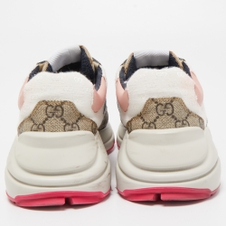 Pre Owned Gucci Multicolor Fabric and Leather Rhyton Low Top Sneakers Size 38