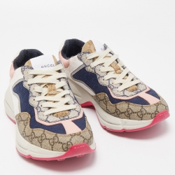 Pre Owned Gucci Multicolor Fabric and Leather Rhyton Low Top Sneakers Size 38
