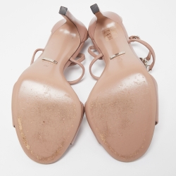 Gucci Beige Leather Crystal Embellished Interlocking G Ankle Strap Sandals Size 38