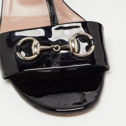 Gucci Black Patent  Horsebit T-strap Block Heel Sandals Size 41
