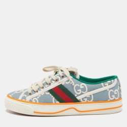 Pre Owned Gucci Grey Canvas Tennis Low Top Sneakers Size 38.5