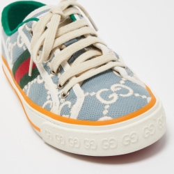 Pre Owned Gucci Grey Canvas Tennis Low Top Sneakers Size 38.5