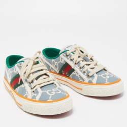 Pre Owned Gucci Grey Canvas Tennis Low Top Sneakers Size 38.5