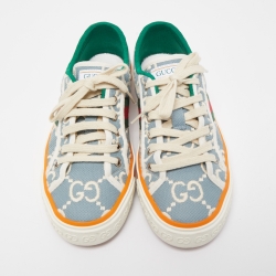 Pre Owned Gucci Grey Canvas Tennis Low Top Sneakers Size 38.5