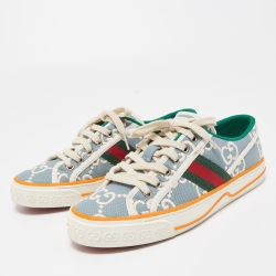 Pre Owned Gucci Grey Canvas Tennis Low Top Sneakers Size 38.5