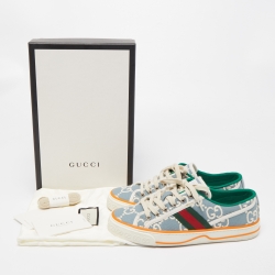 Pre Owned Gucci Grey Canvas Tennis Low Top Sneakers Size 38.5