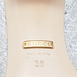 Gucci Silver Foil Leather GG Marmont Fringe Detail Block Heel Pumps Size 39