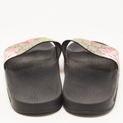 Pre Owned Gucci Brown/Beige GG Bloom Print Supreme Canvas Flat Slides Size 37