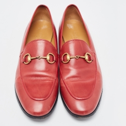 Pre Owned Gucci Red Leather  Jordaan Loafers Size 36.5