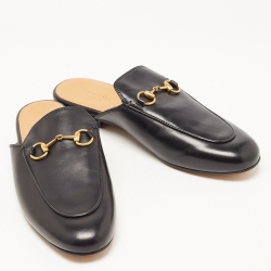 Pre Owned Gucci Black Leather Princetown Mules Size 37