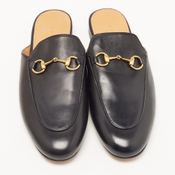 Pre Owned Gucci Black Leather Princetown Mules Size 37
