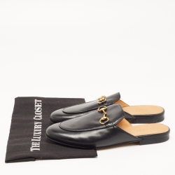 Pre Owned Gucci Black Leather Princetown Mules Size 37