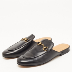 Pre Owned Gucci Black Leather Princetown Mules Size 37