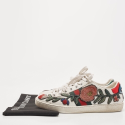 Gucci White Leather Floral Embroidered Ace Sneakers Size 36.5
