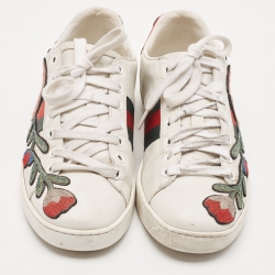Gucci White Leather Floral Embroidered Ace Sneakers Size 36.5
