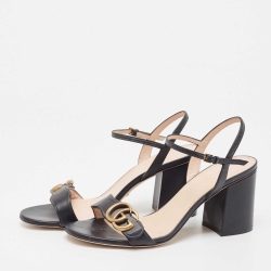 Gucci Black Leather GG Marmont Ankle Strap Sandals Size 38