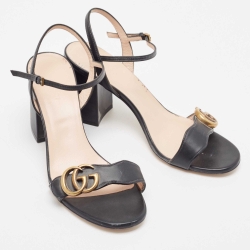 Gucci Black Leather GG Marmont Ankle Strap Sandals Size 38