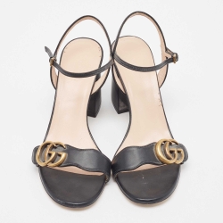 Gucci Black Leather GG Marmont Ankle Strap Sandals Size 38