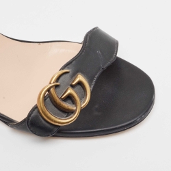Gucci Black Leather GG Marmont Ankle Strap Sandals Size 38