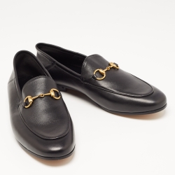 Gucci Black Leather Jordan Horsebit Slip On Loafers Size 38
