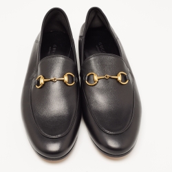Gucci Black Leather Jordan Horsebit Slip On Loafers Size 38