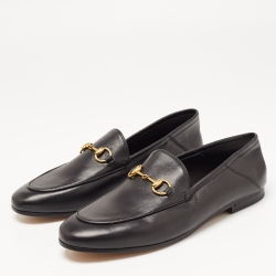 Gucci Black Leather Jordan Horsebit Slip On Loafers Size 38