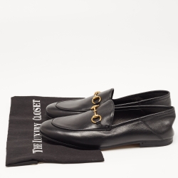 Gucci Black Leather Jordan Horsebit Slip On Loafers Size 38