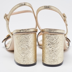 Gucci Gold Textured Leather GG Marmont Ankle Strap Sandals Size 37