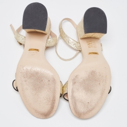 Gucci Gold Textured Leather GG Marmont Ankle Strap Sandals Size 37
