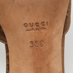 Pre Owned Gucci Brown GG Fabric Horsebit Open Toe Slide Sandals Size 38