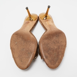 Pre Owned Gucci Brown GG Fabric Horsebit Open Toe Slide Sandals Size 38